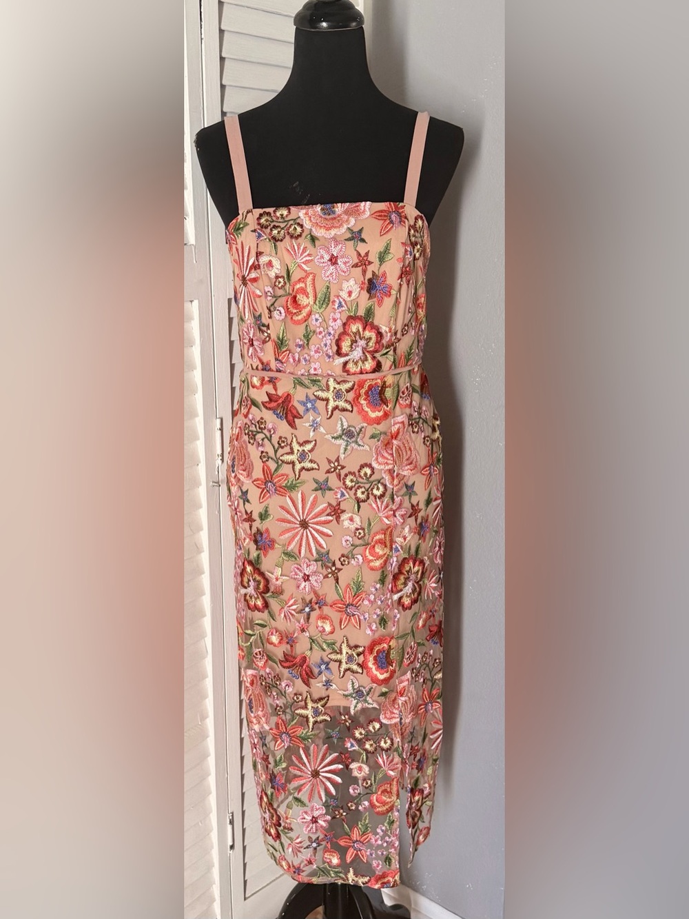 Sam Edelman Nude Pink Embroidered Floral Midi Dress